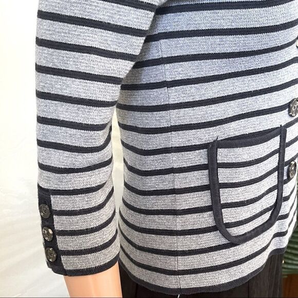 LOFT Gray/Blue Stripe Double Breasted Knit Jacket Sz SP - Picture 9 of 12